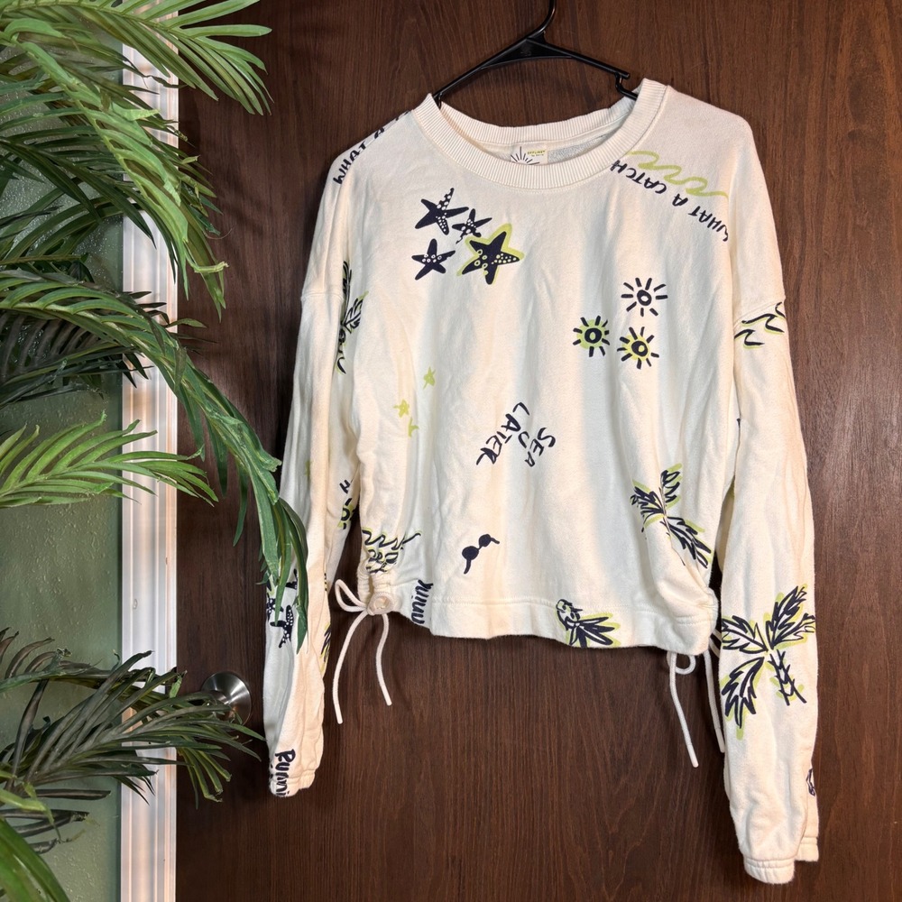 OFFLINE By Aerie Graphic Cropped Sweatshirt Drawstring Hem Small
